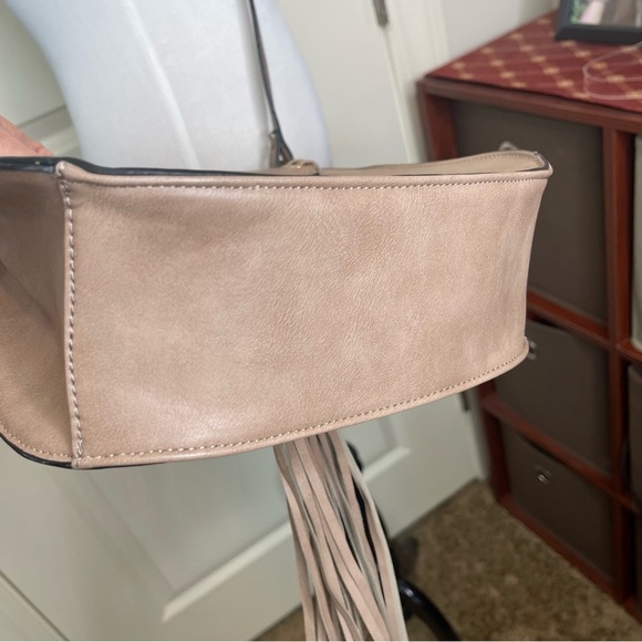 Braided Tassel Taupe Crossbody Saddle Bag - Picture 6 of 17
